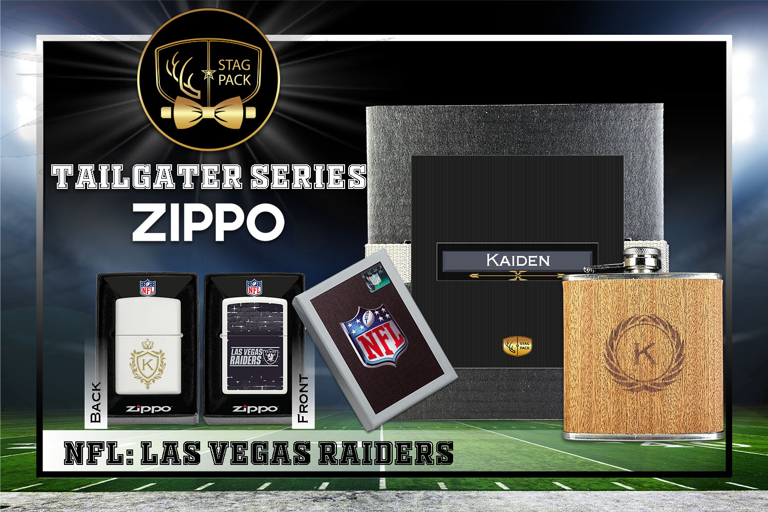 Custom Engraved Groomsmen Gift with Flask & Zippo Windproof Lighter in a Personalized Gift Box.