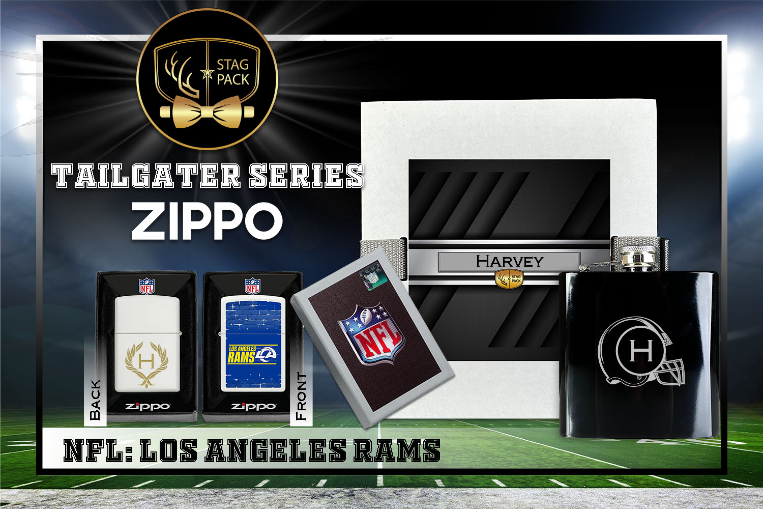 Custom Engraved Groomsmen Gift with Flask & Zippo Windproof Lighter in a Personalized Gift Box.