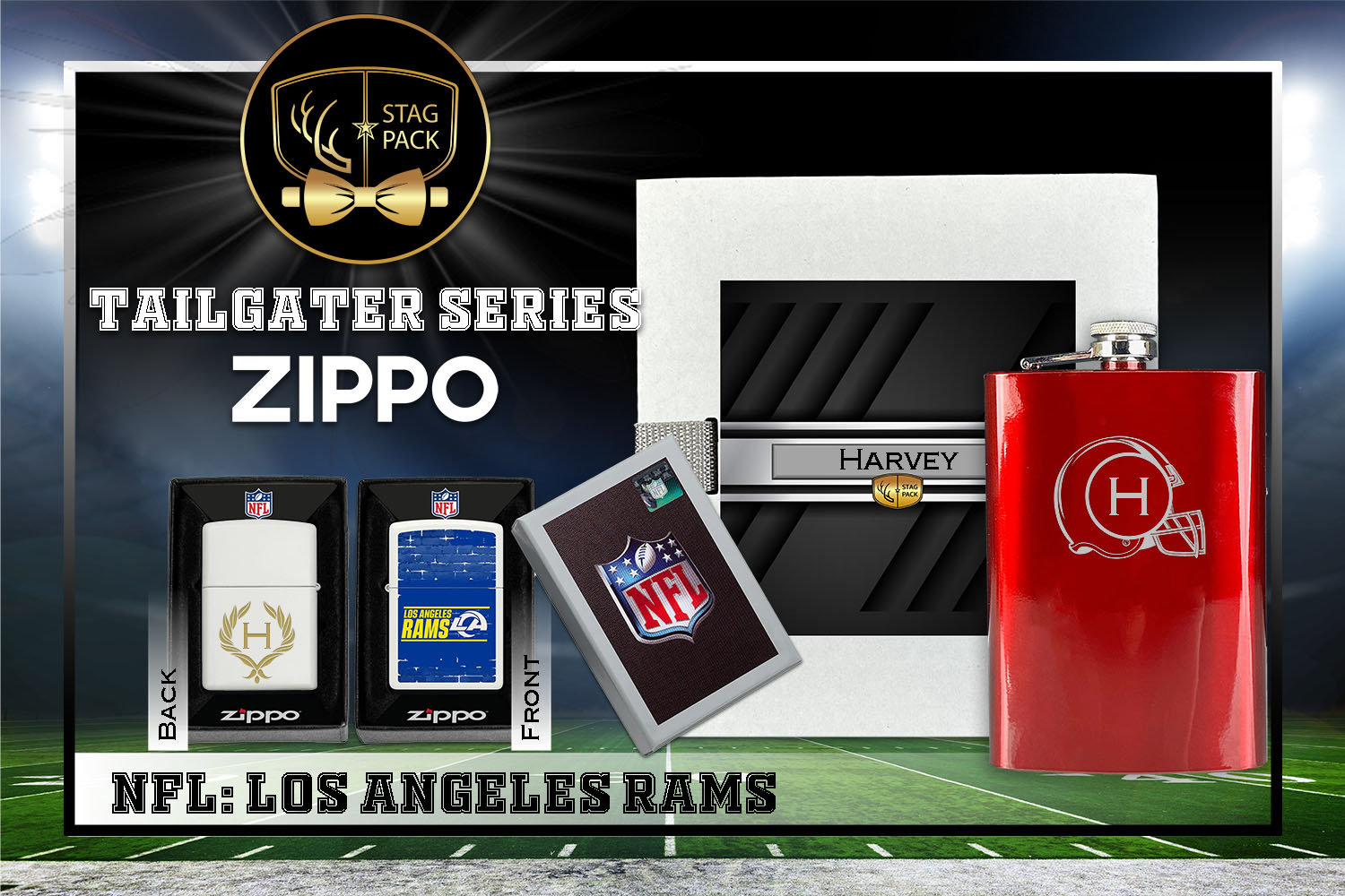 Custom Engraved Groomsmen Gift with Flask & Zippo Windproof Lighter in a Personalized Gift Box.