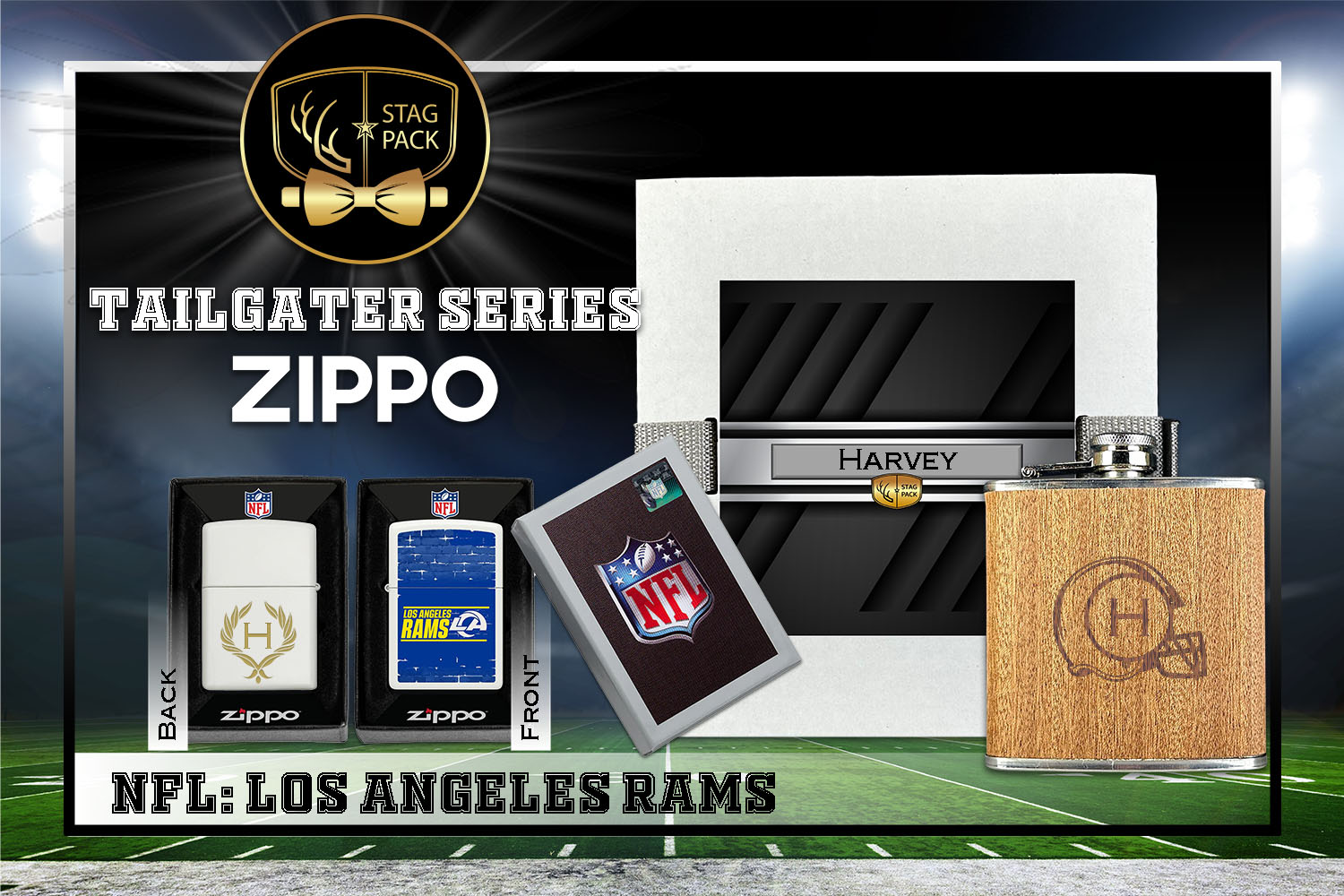 Custom Engraved Groomsmen Gift with Flask & Zippo Windproof Lighter in a Personalized Gift Box.