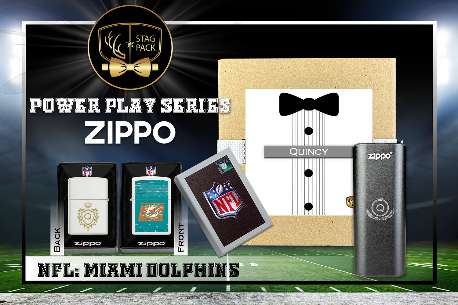 Custom Engraved Groomsmen Gift with NFL Zippo Windproof Lighter& Heatbank in a Personalized Gift Box.
