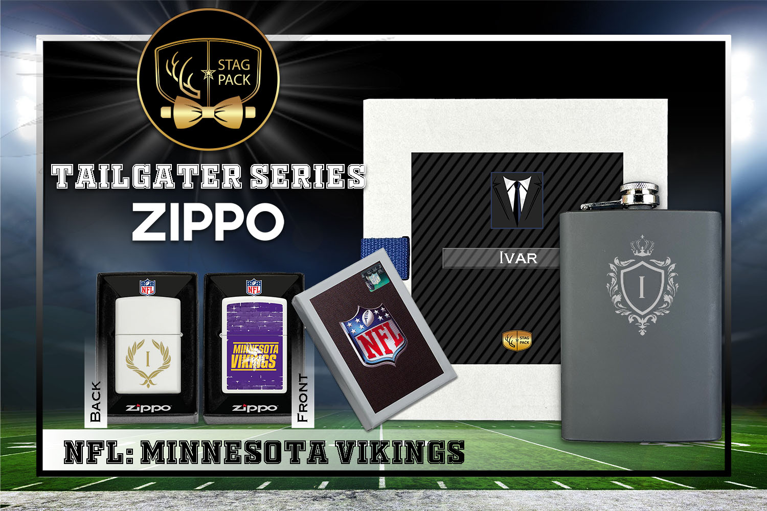 Custom Engraved Groomsmen Gift with Flask & Zippo Windproof Lighter in a Personalized Gift Box.