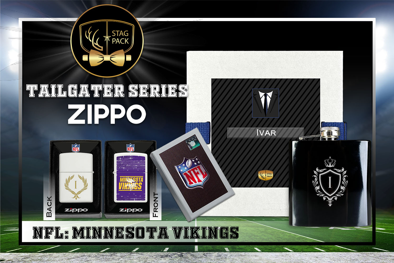 Custom Engraved Groomsmen Gift with Flask & Zippo Windproof Lighter in a Personalized Gift Box.