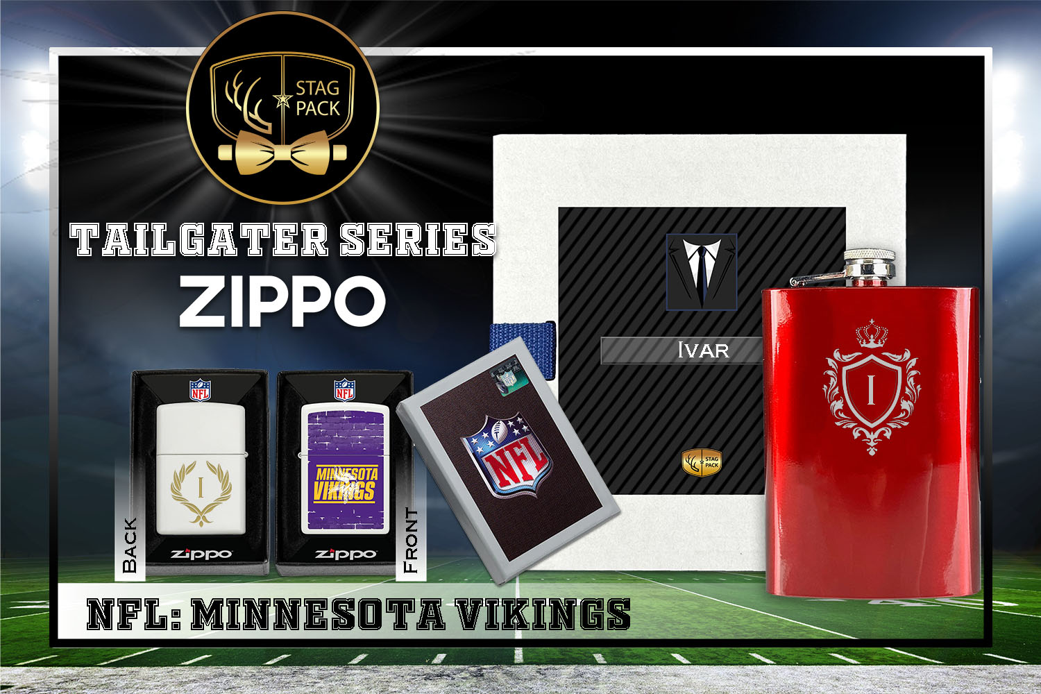 Custom Engraved Groomsmen Gift with Flask & Zippo Windproof Lighter in a Personalized Gift Box.