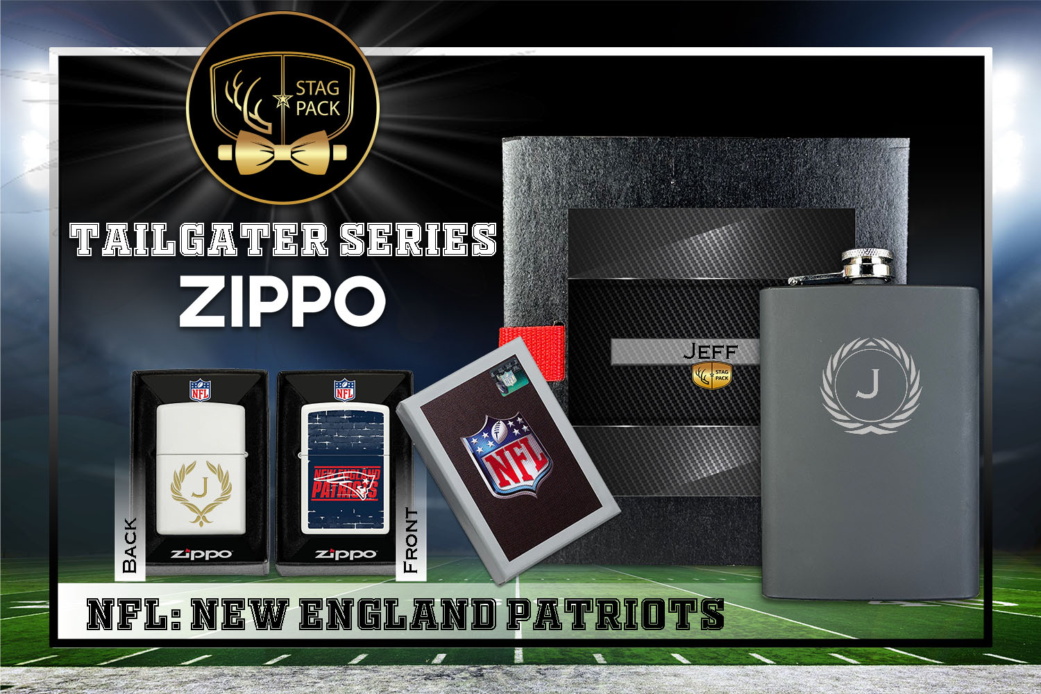 Custom Engraved Groomsmen Gift with Flask & Zippo Windproof Lighter in a Personalized Gift Box.