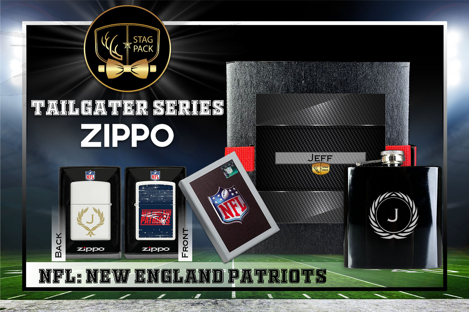 Custom Engraved Groomsmen Gift with Flask & Zippo Windproof Lighter in a Personalized Gift Box.