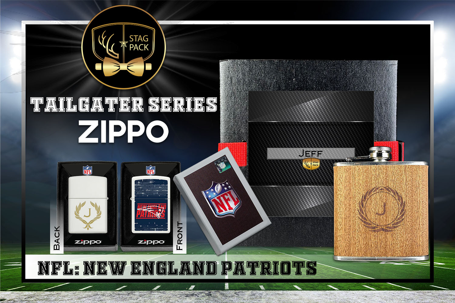 Custom Engraved Groomsmen Gift with Flask & Zippo Windproof Lighter in a Personalized Gift Box.