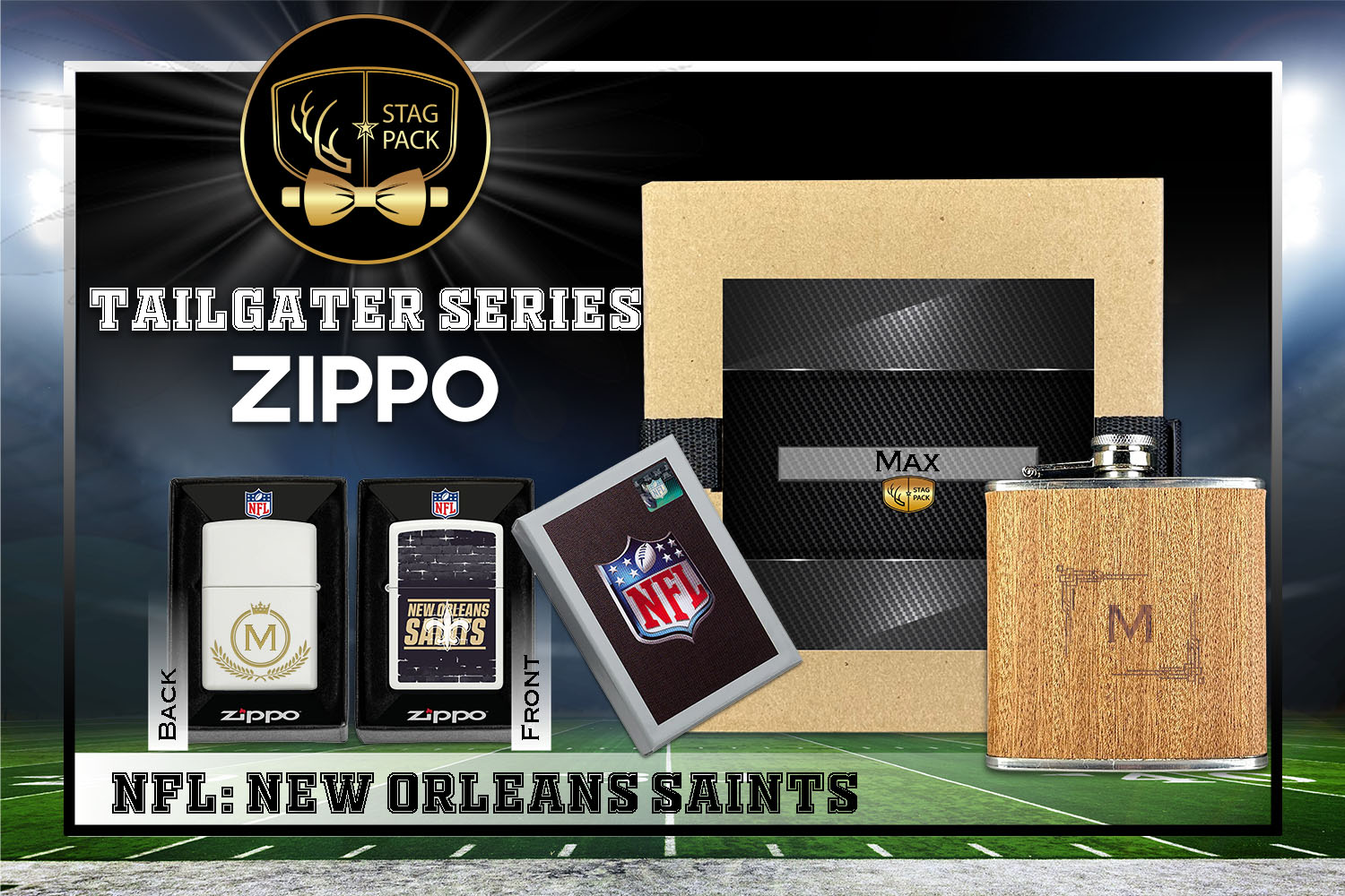 Custom Engraved Groomsmen Gift with Flask & Zippo Windproof Lighter in a Personalized Gift Box.
