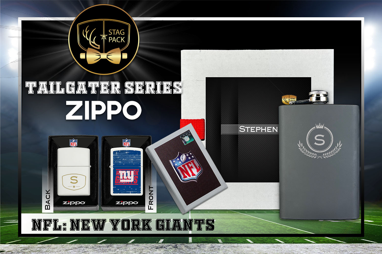 Custom Engraved Groomsmen Gift with Flask & Zippo Windproof Lighter in a Personalized Gift Box.
