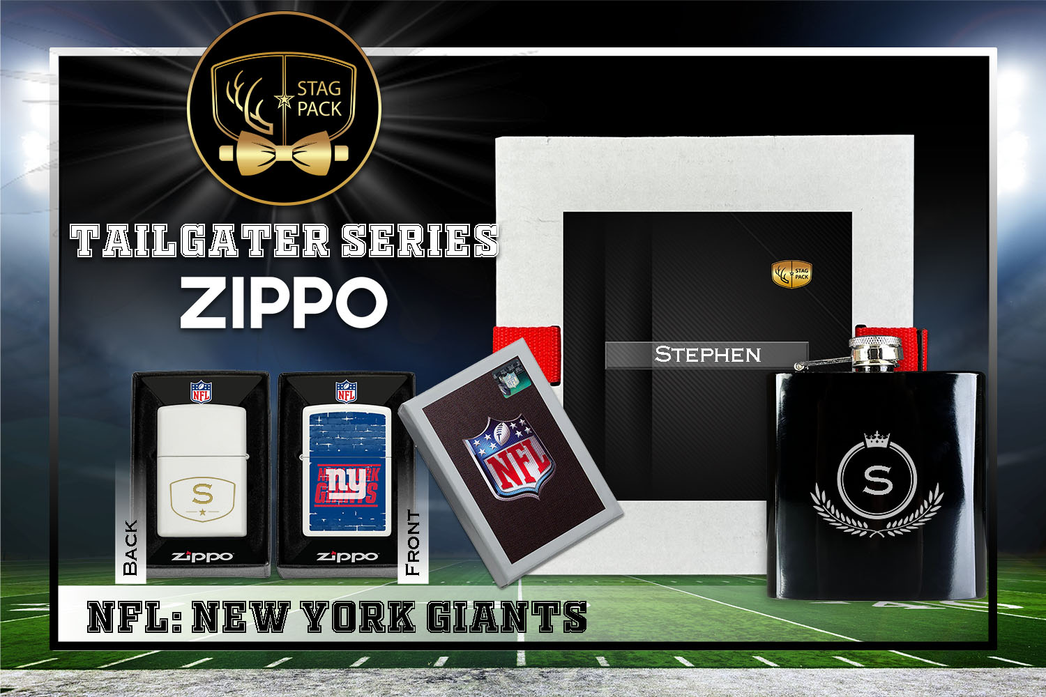 Custom Engraved Groomsmen Gift with Flask & Zippo Windproof Lighter in a Personalized Gift Box.