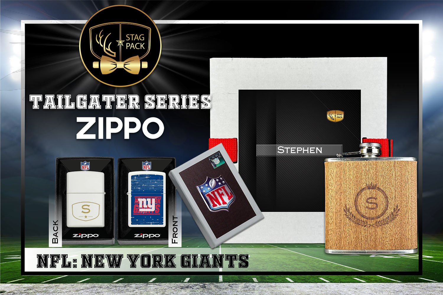 Custom Engraved Groomsmen Gift with Flask & Zippo Windproof Lighter in a Personalized Gift Box.