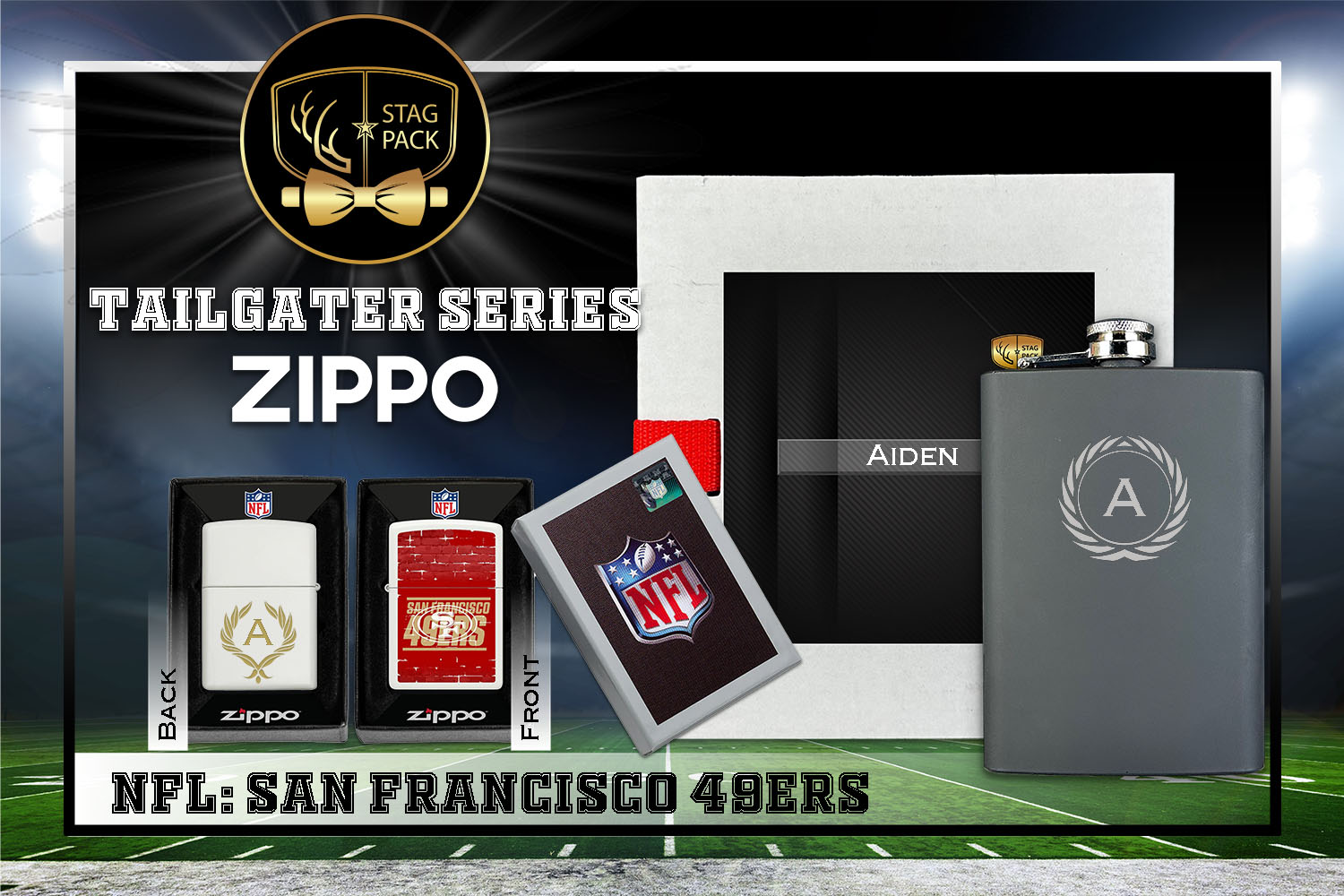 Custom Engraved Groomsmen Gift with Flask & Zippo Windproof Lighter in a Personalized Gift Box.