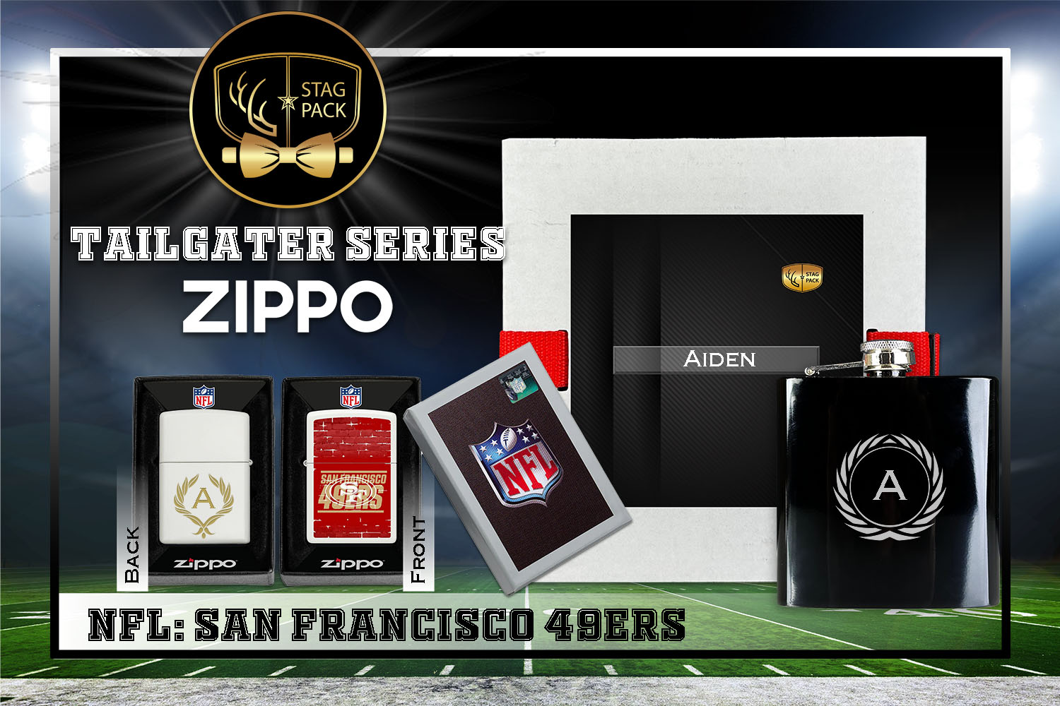 Custom Engraved Groomsmen Gift with Flask & Zippo Windproof Lighter in a Personalized Gift Box.