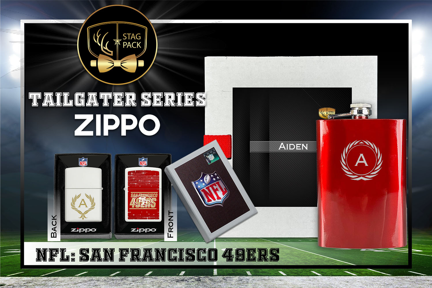 Custom Engraved Groomsmen Gift with Flask & Zippo Windproof Lighter in a Personalized Gift Box.