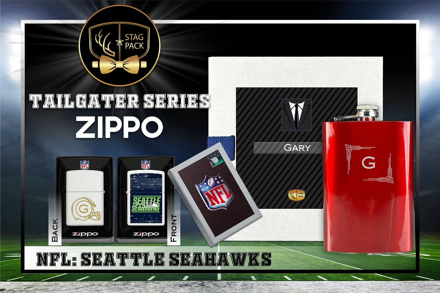 Custom Engraved Groomsmen Gift with Flask & Zippo Windproof Lighter in a Personalized Gift Box.