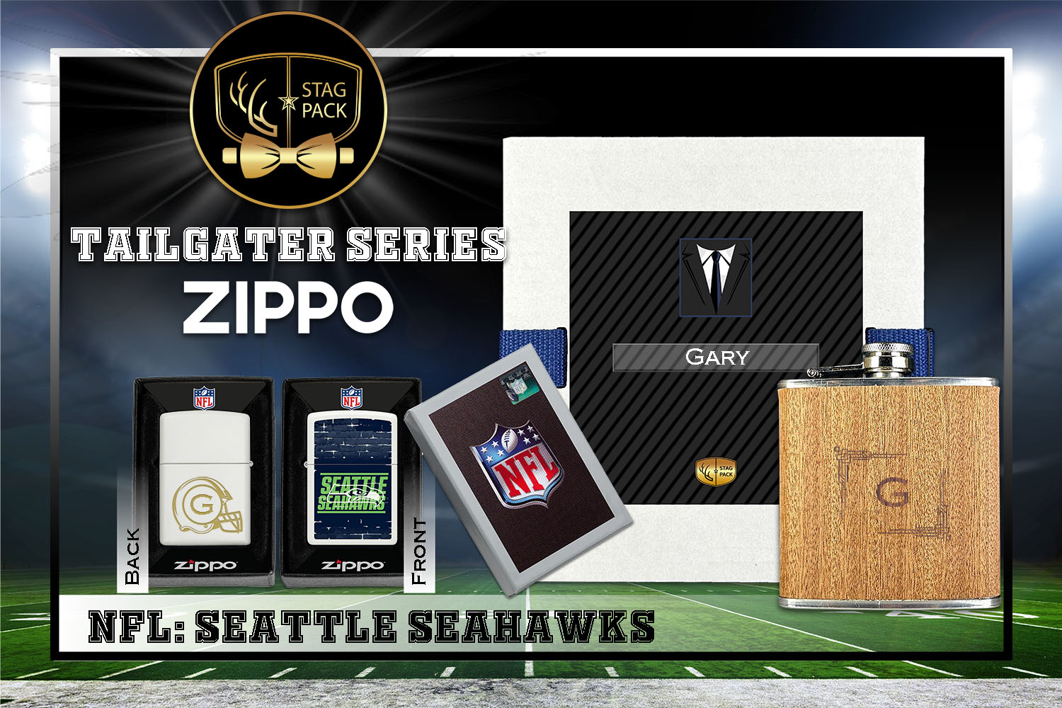 Custom Engraved Groomsmen Gift with Flask & Zippo Windproof Lighter in a Personalized Gift Box.