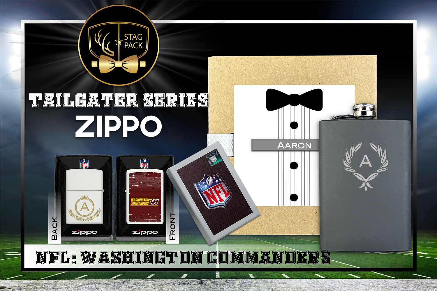 Custom Engraved Groomsmen Gift with Flask & Zippo Windproof Lighter in a Personalized Gift Box.
