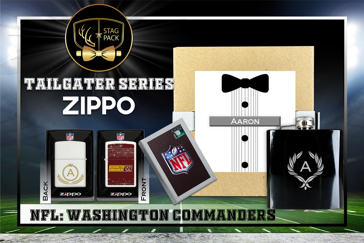 Custom Engraved Groomsmen Gift with Flask & Zippo Windproof Lighter in a Personalized Gift Box.