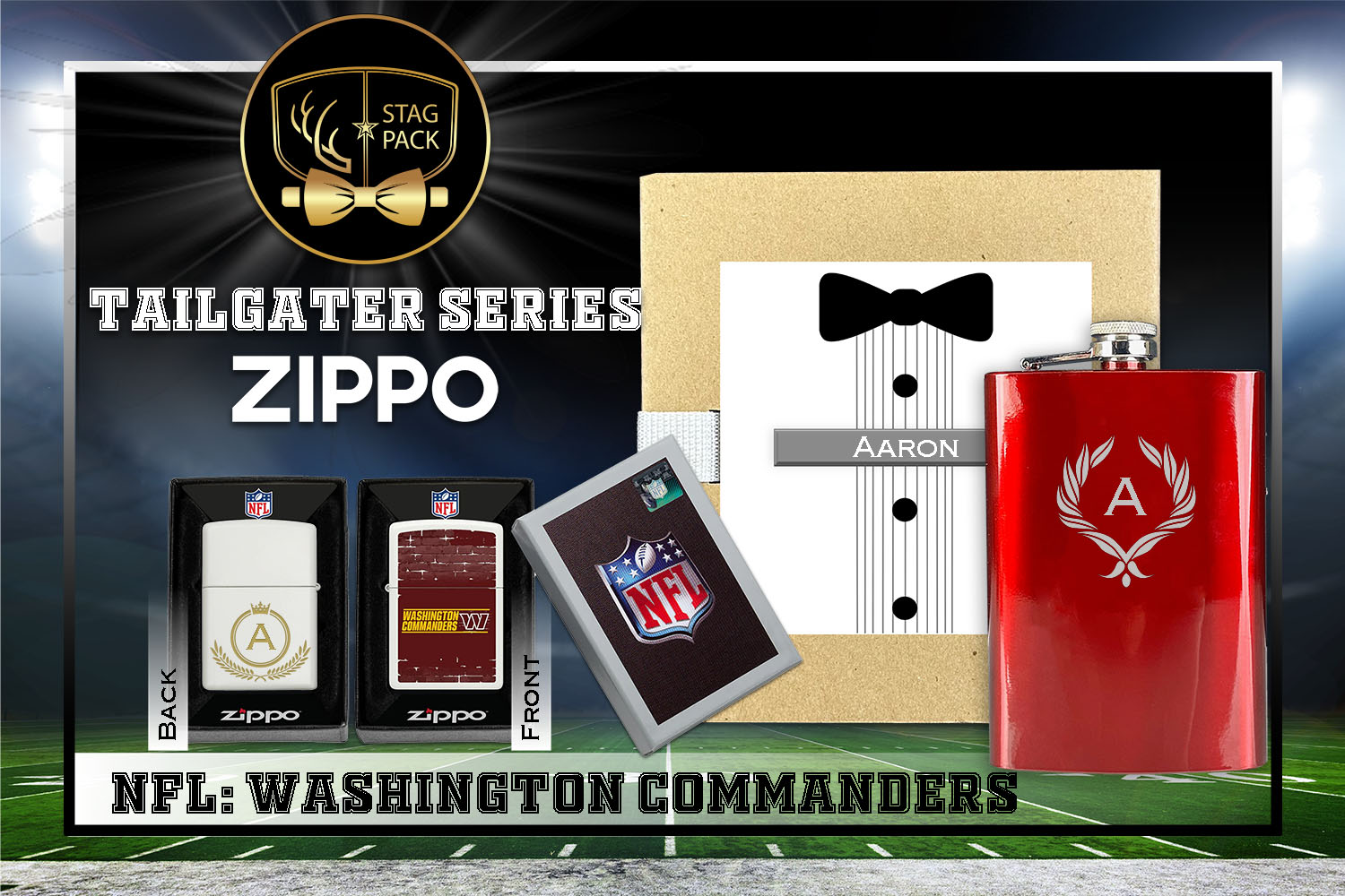 Custom Engraved Groomsmen Gift with Flask & Zippo Windproof Lighter in a Personalized Gift Box.