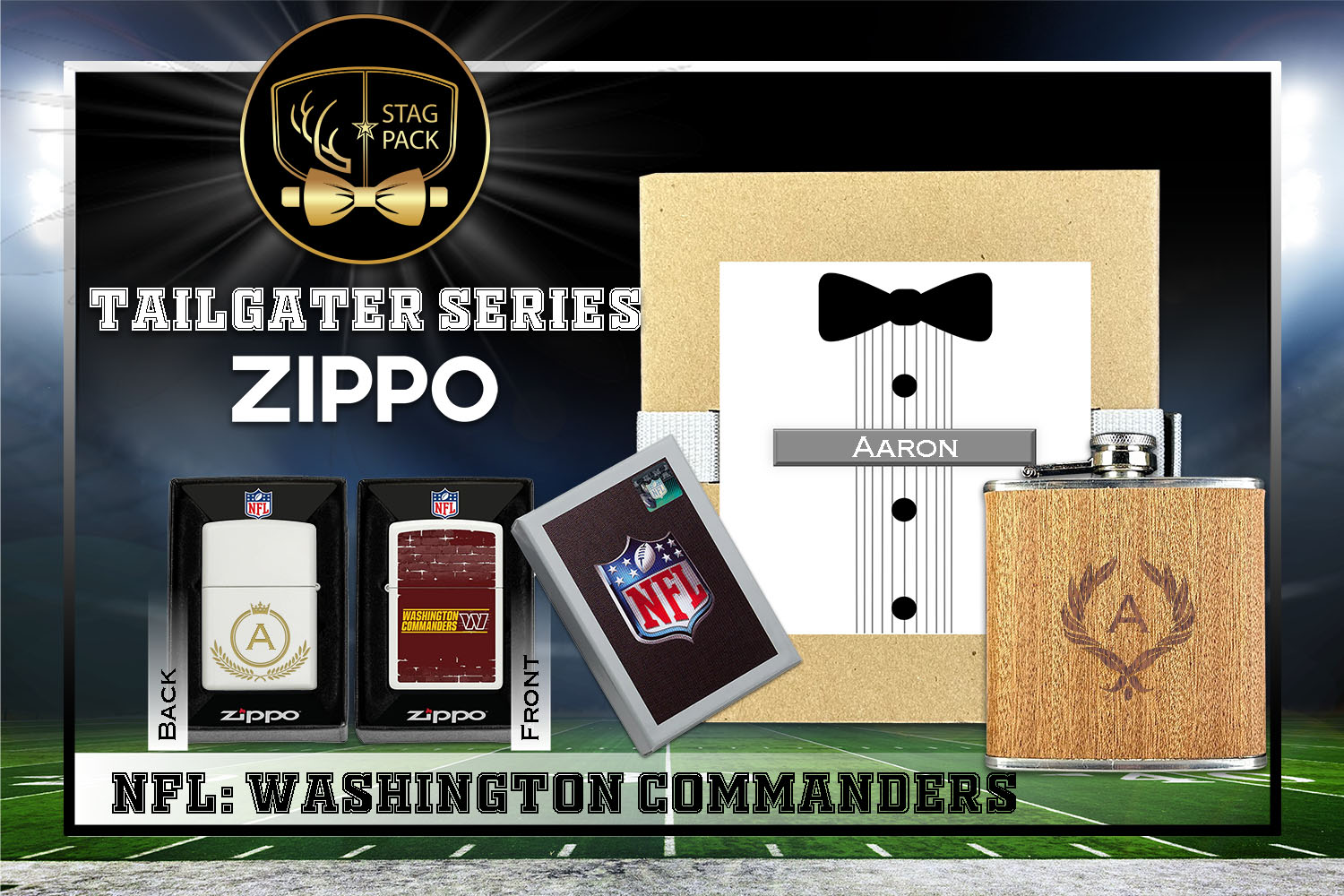 Custom Engraved Groomsmen Gift with Flask & Zippo Windproof Lighter in a Personalized Gift Box.
