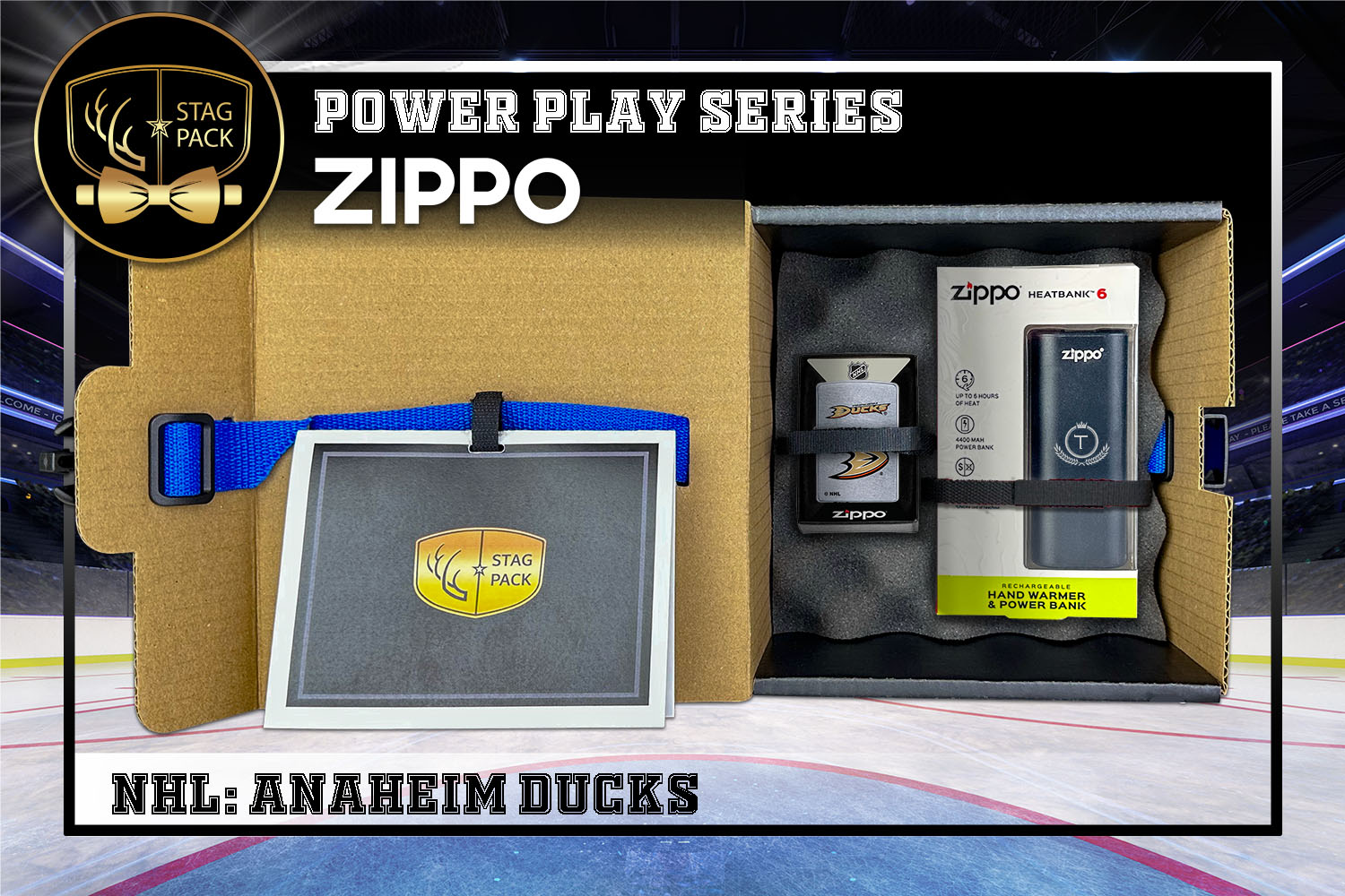 Custom Engraved Groomsmen Gift with NHL Zippo Windproof lighter & Heatbank in a Personalized Gift Box with a Message Card.