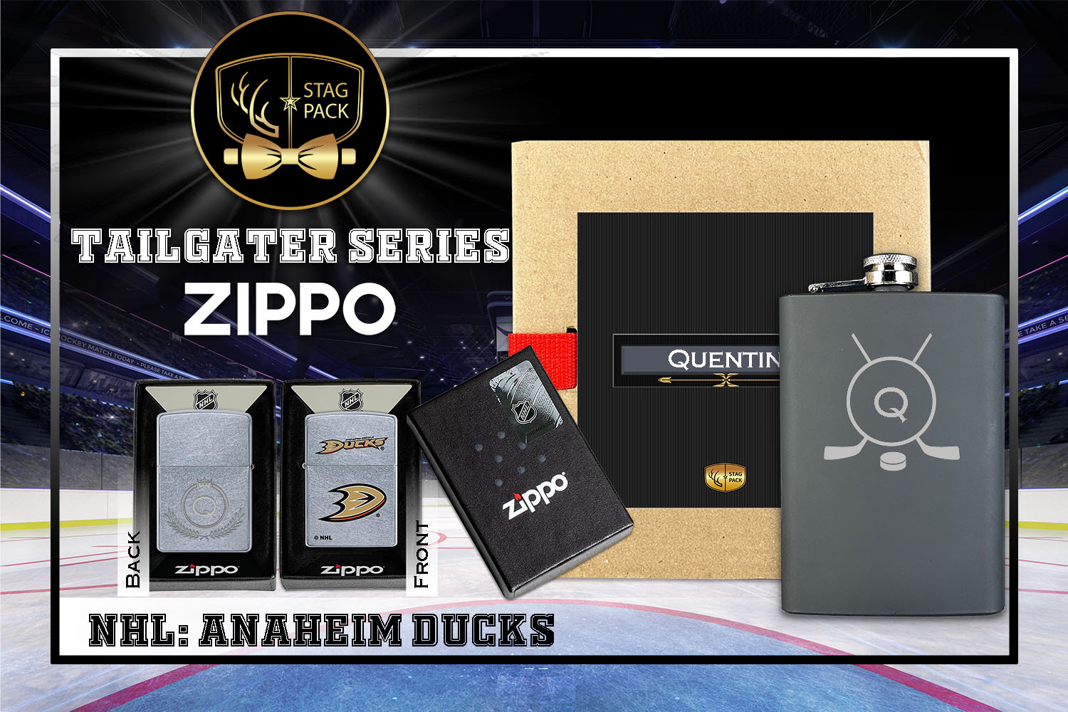 Custom Engraved Groomsmen Gift with Flask & Zippo Windproof Lighter in a Personalized Gift Box.