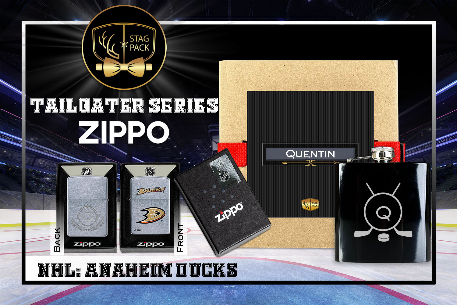 Custom Engraved Groomsmen Gift with Flask & Zippo Windproof Lighter in a Personalized Gift Box.