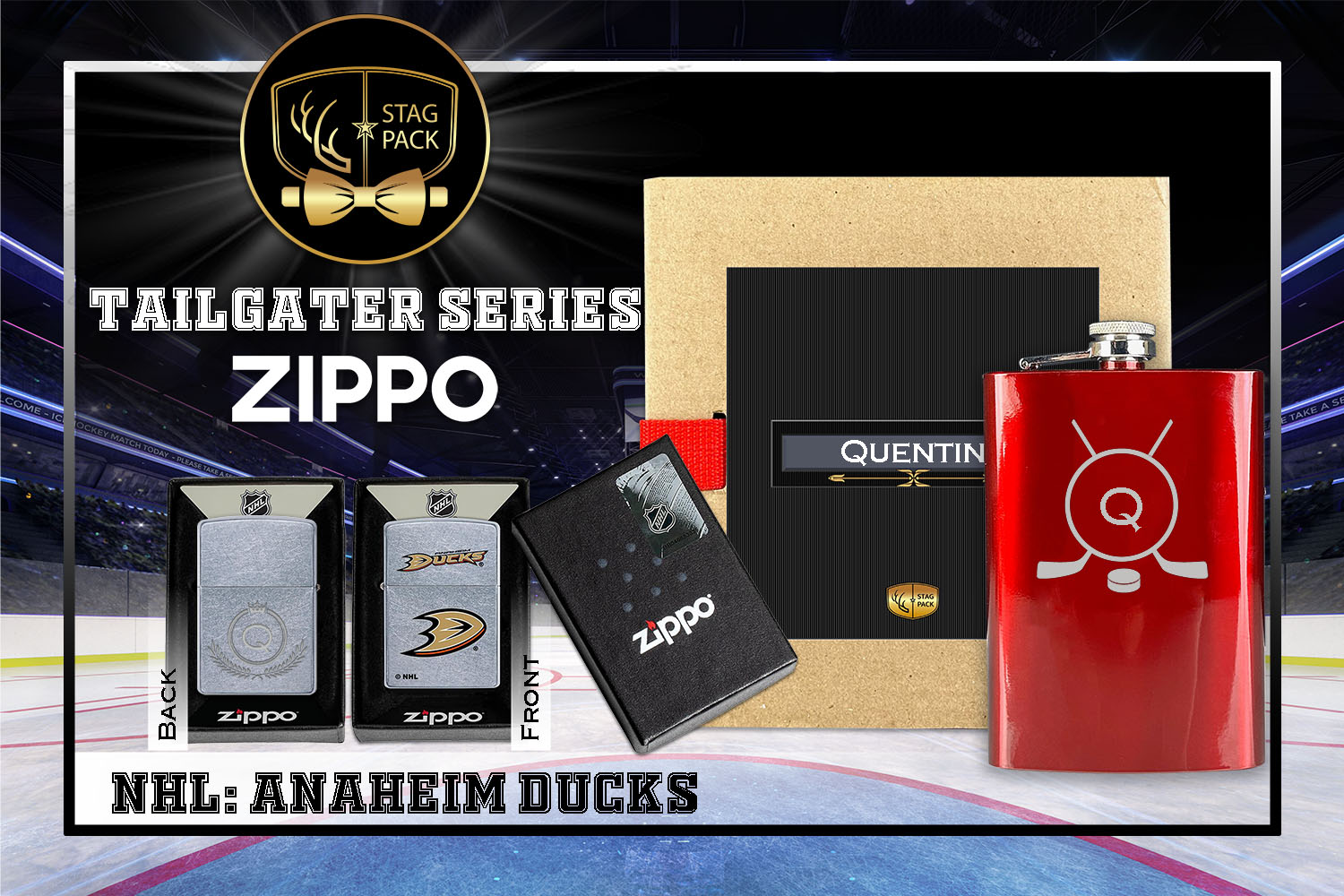 Custom Engraved Groomsmen Gift with Flask & Zippo Windproof Lighter in a Personalized Gift Box.