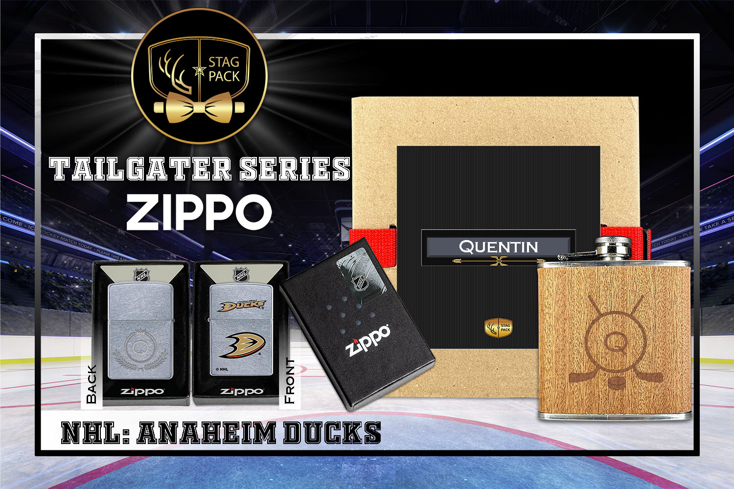 Custom Engraved Groomsmen Gift with Flask & Zippo Windproof Lighter in a Personalized Gift Box.