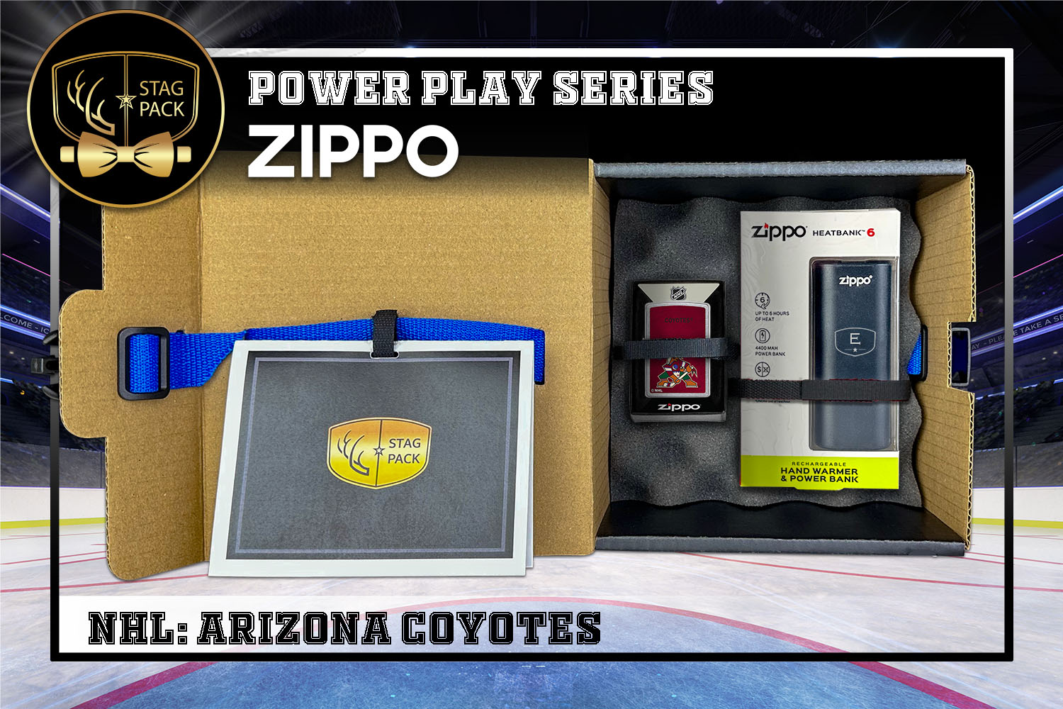 Custom Engraved Groomsmen Gift with NHL Zippo Windproof lighter & Heatbank in a Personalized Gift Box with a Message Card.