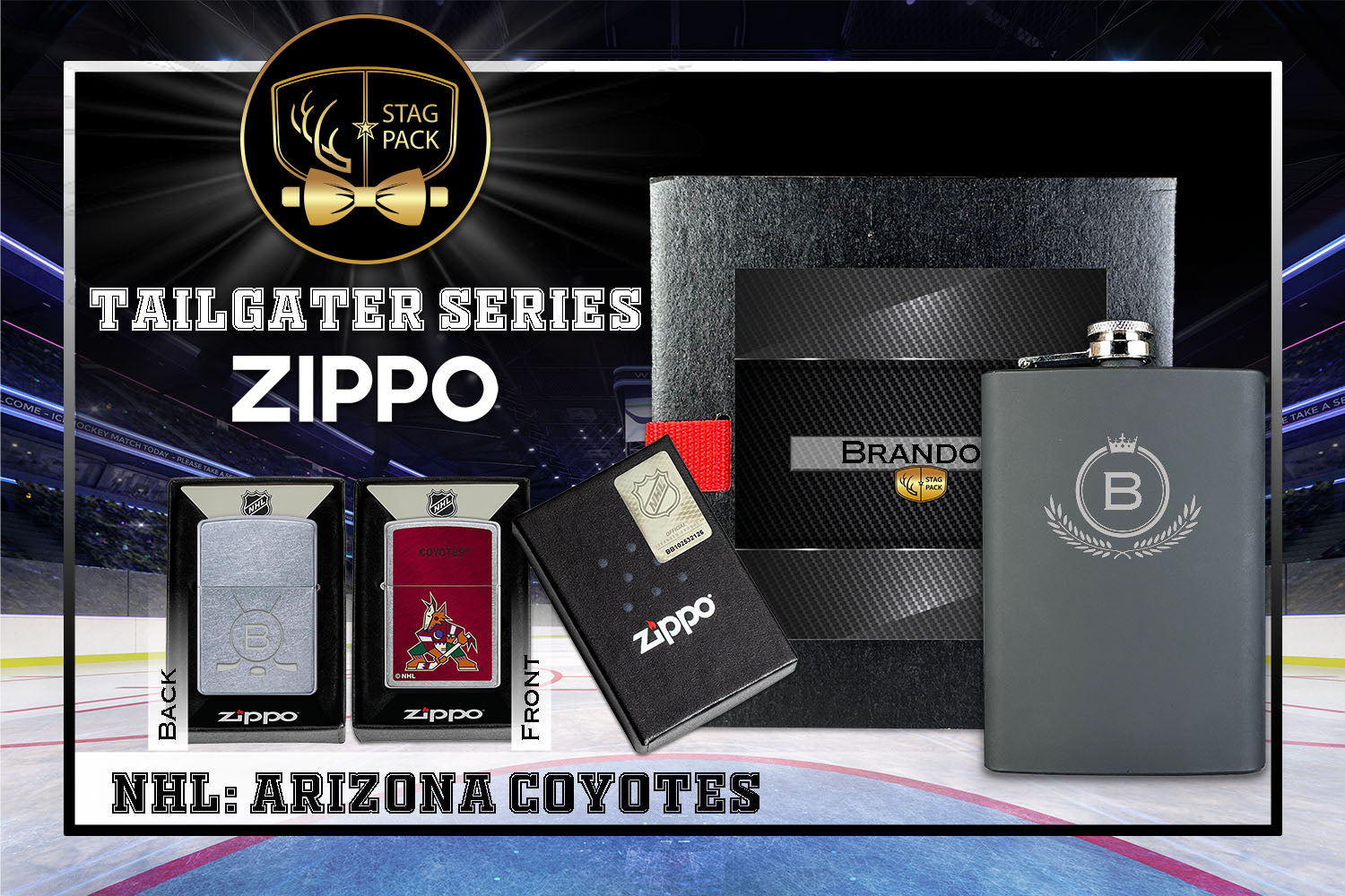 Custom Engraved Groomsmen Gift with Flask & Zippo packaged in a Personalized Gift Box with Message Card.