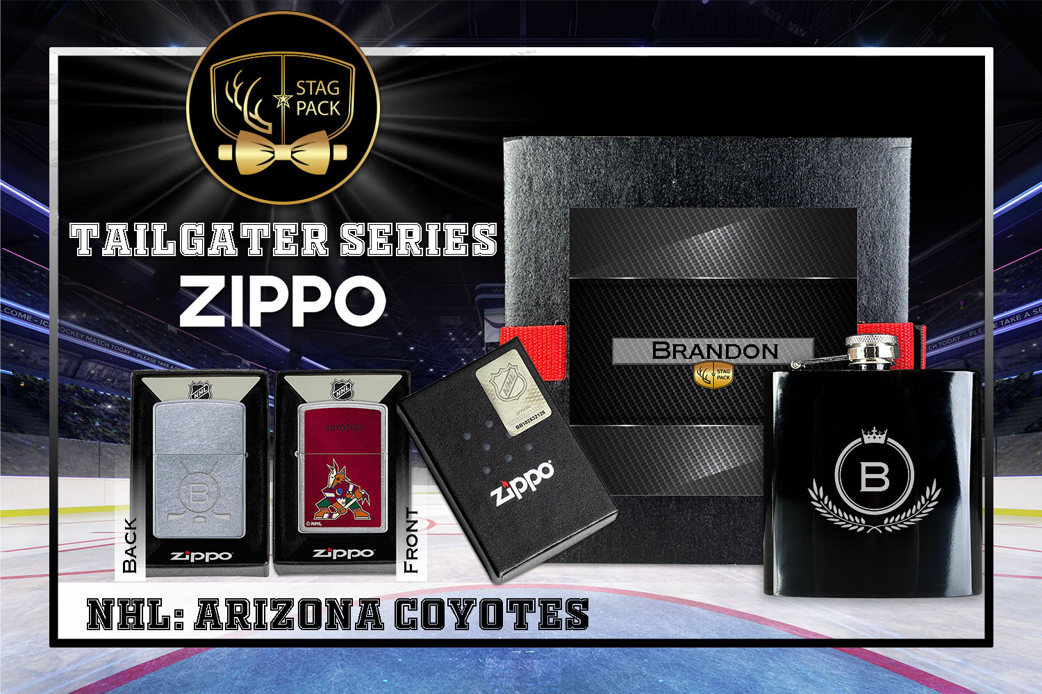 Custom Engraved Groomsmen Gift with Flask & Zippo Windproof Lighter in a Personalized Gift Box.