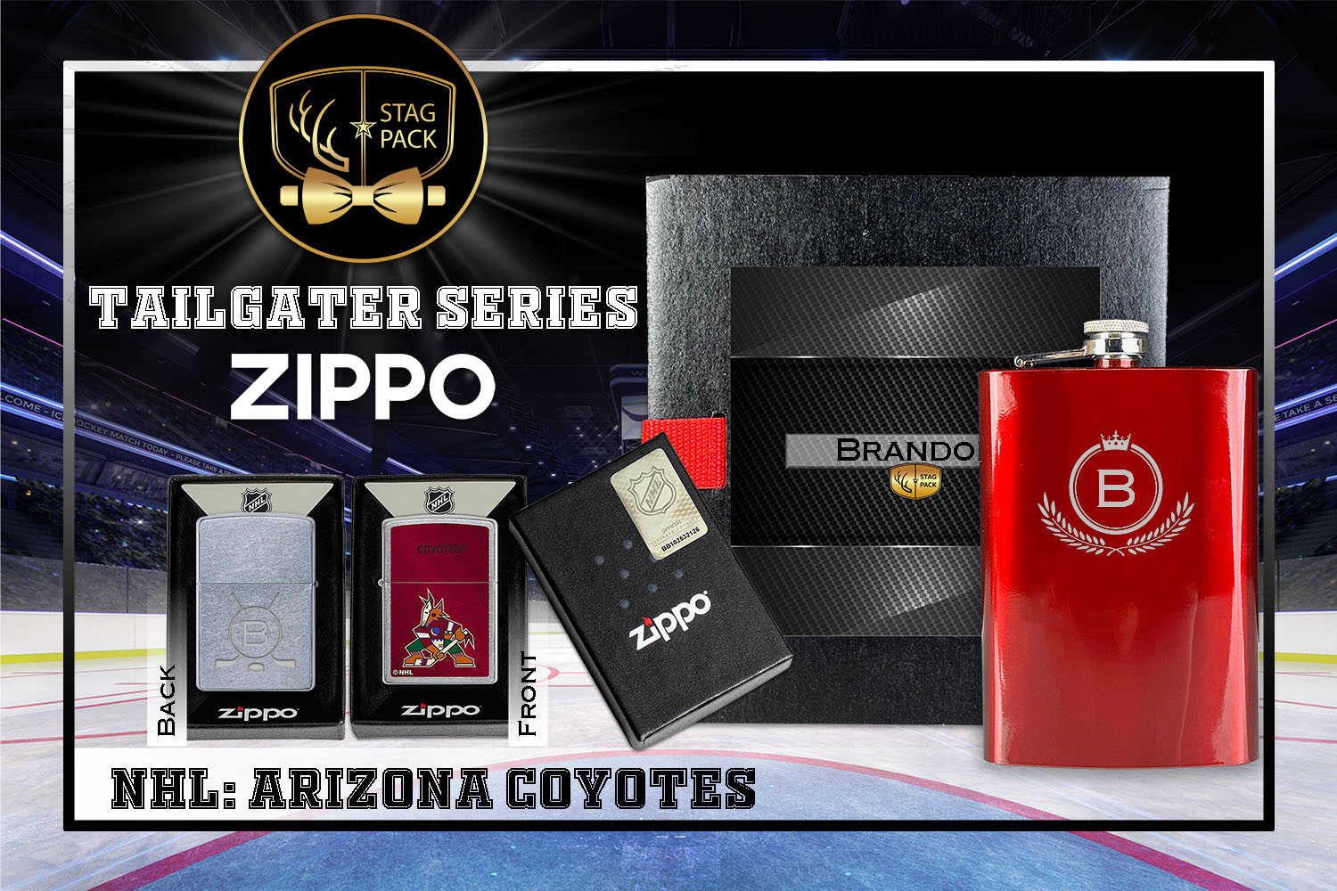 Custom Engraved Groomsmen Gift with Flask & Zippo Windproof Lighter in a Personalized Gift Box.