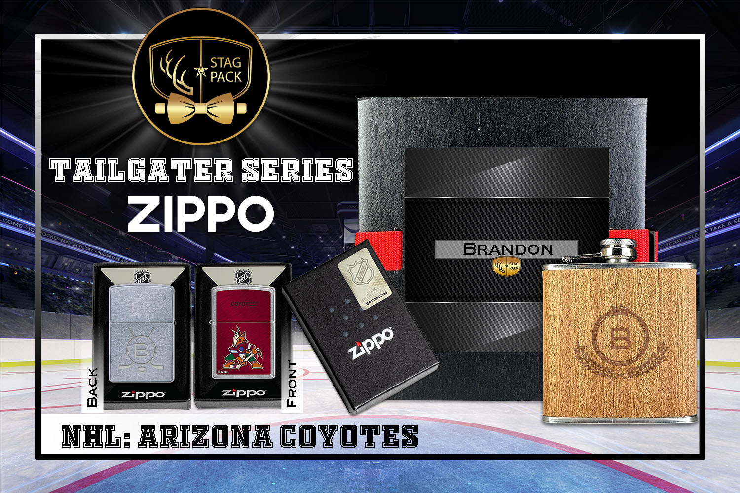 Custom Engraved Groomsmen Gift with Flask & Zippo Windproof Lighter in a Personalized Gift Box.