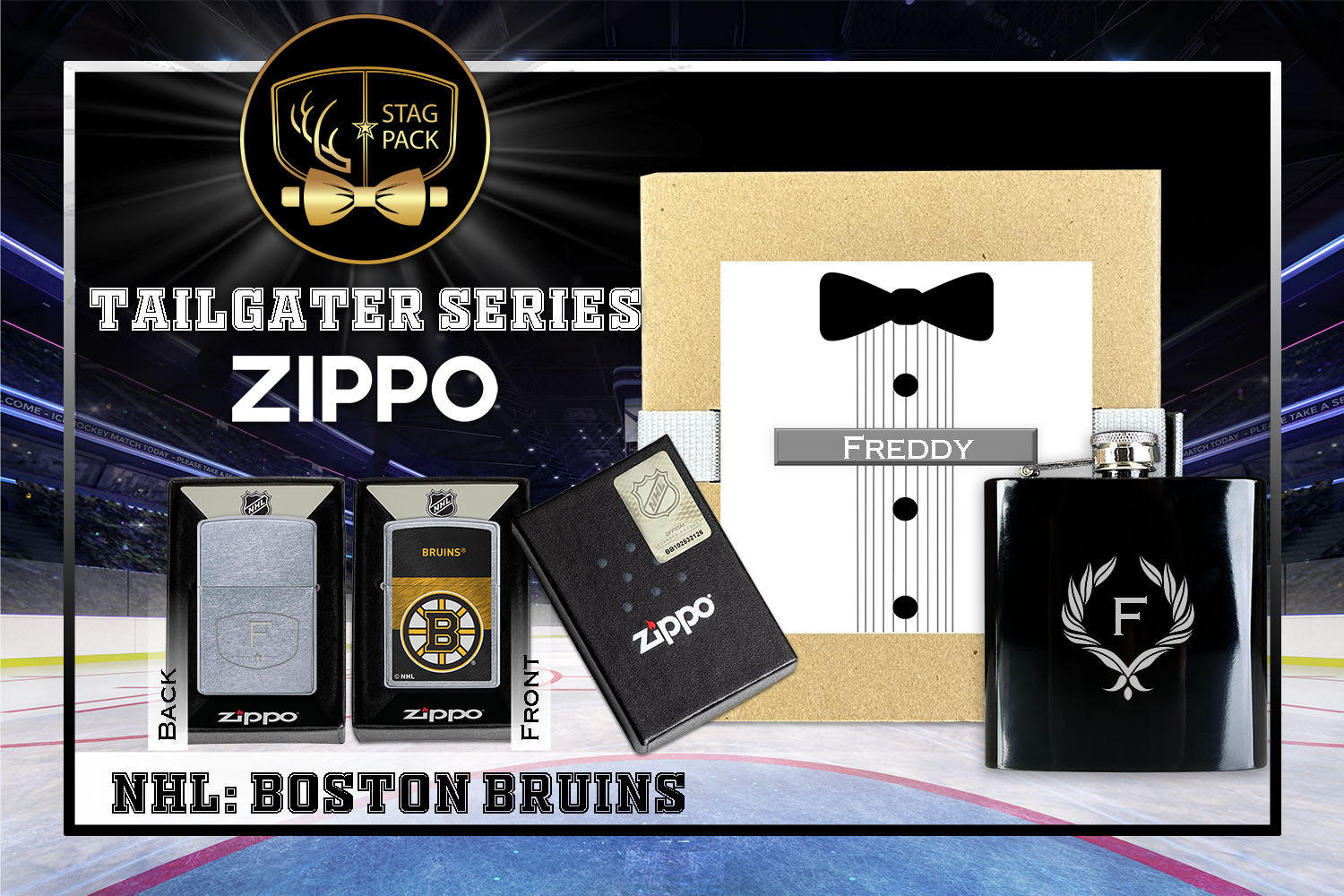 Custom Engraved Groomsmen Gift with Flask & Zippo Windproof Lighter in a Personalized Gift Box.