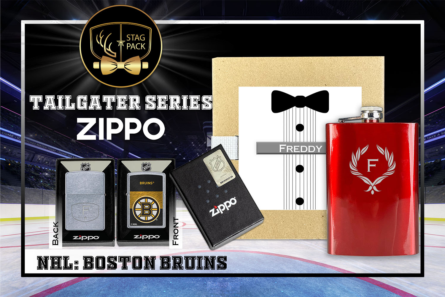 Custom Engraved Groomsmen Gift with Flask & Zippo Windproof Lighter in a Personalized Gift Box.