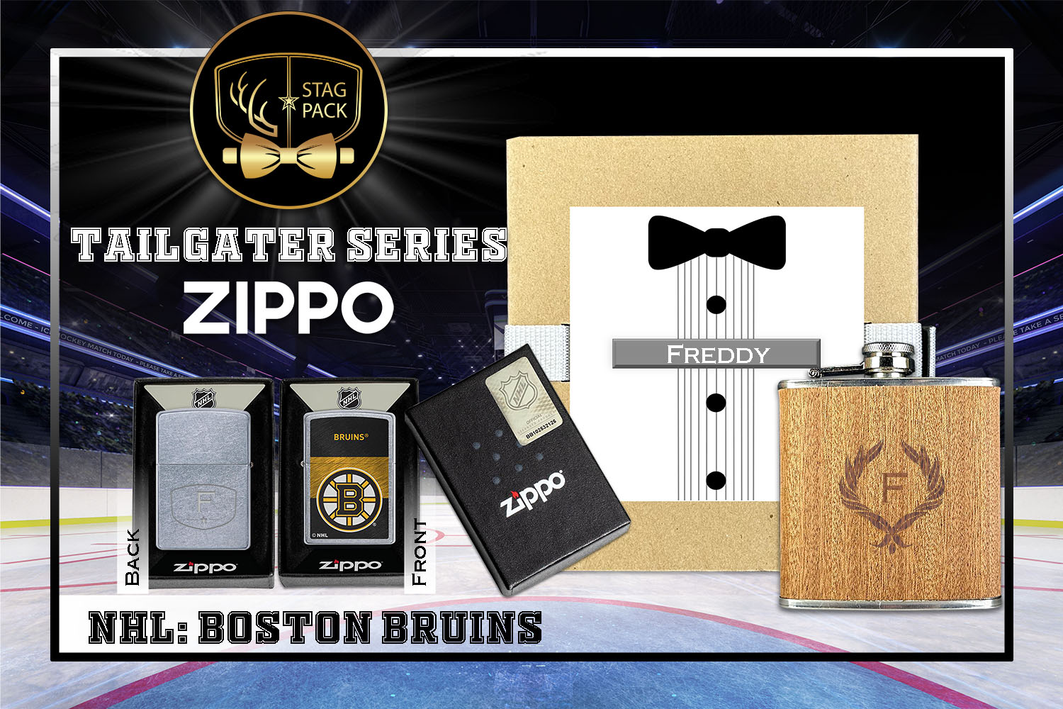 Custom Engraved Groomsmen Gift with Flask & Zippo packaged in a Personalized Gift Box with Message Card.