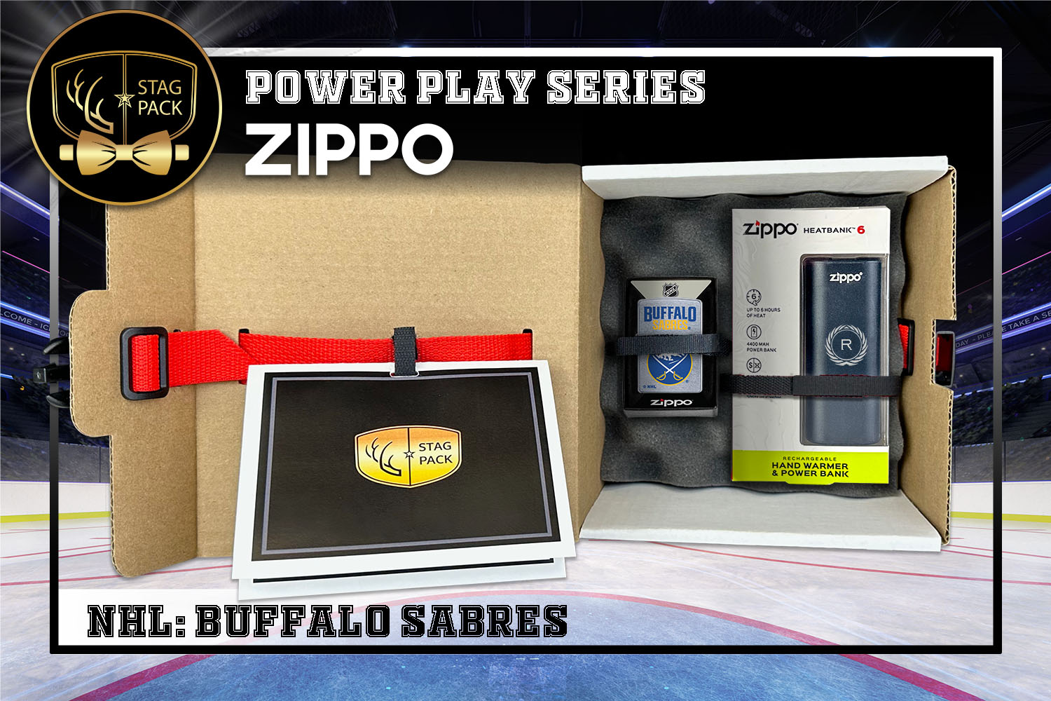 Custom Engraved Groomsmen Gift with NHL Zippo Windproof lighter & Heatbank in a Personalized Gift Box with a Message Card.