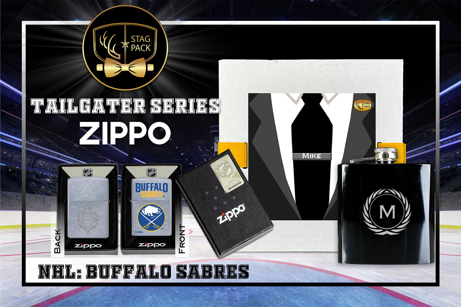 Custom Engraved Groomsmen Gift with Flask & Zippo packaged in a Personalized Gift Box with Message Card.