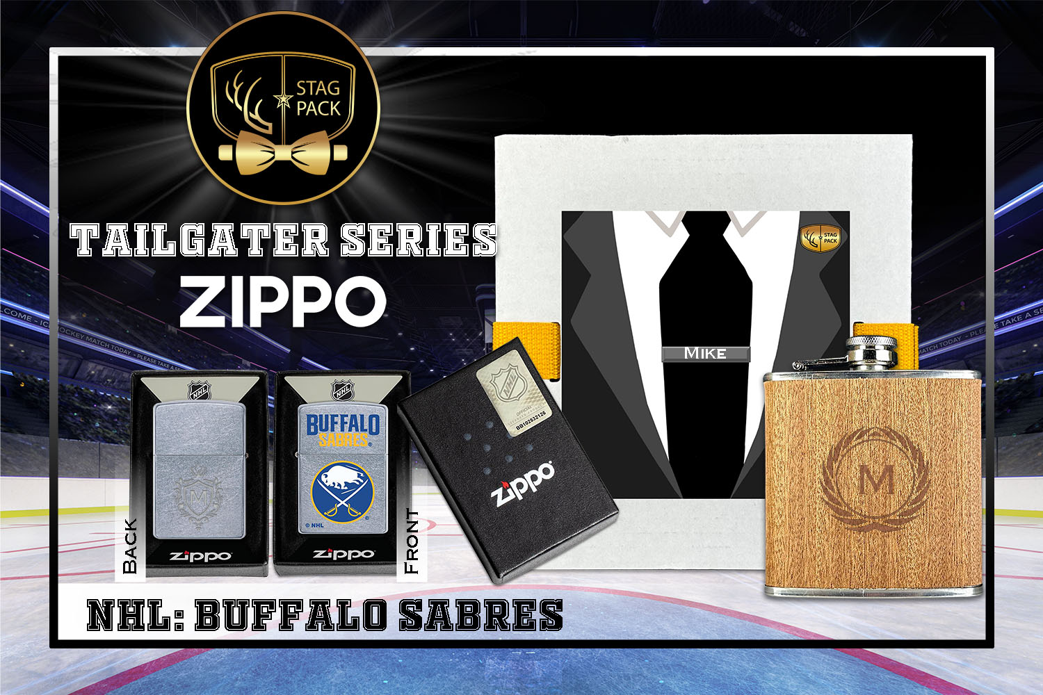 Custom Engraved Groomsmen Gift with Flask & Zippo Windproof Lighter in a Personalized Gift Box.