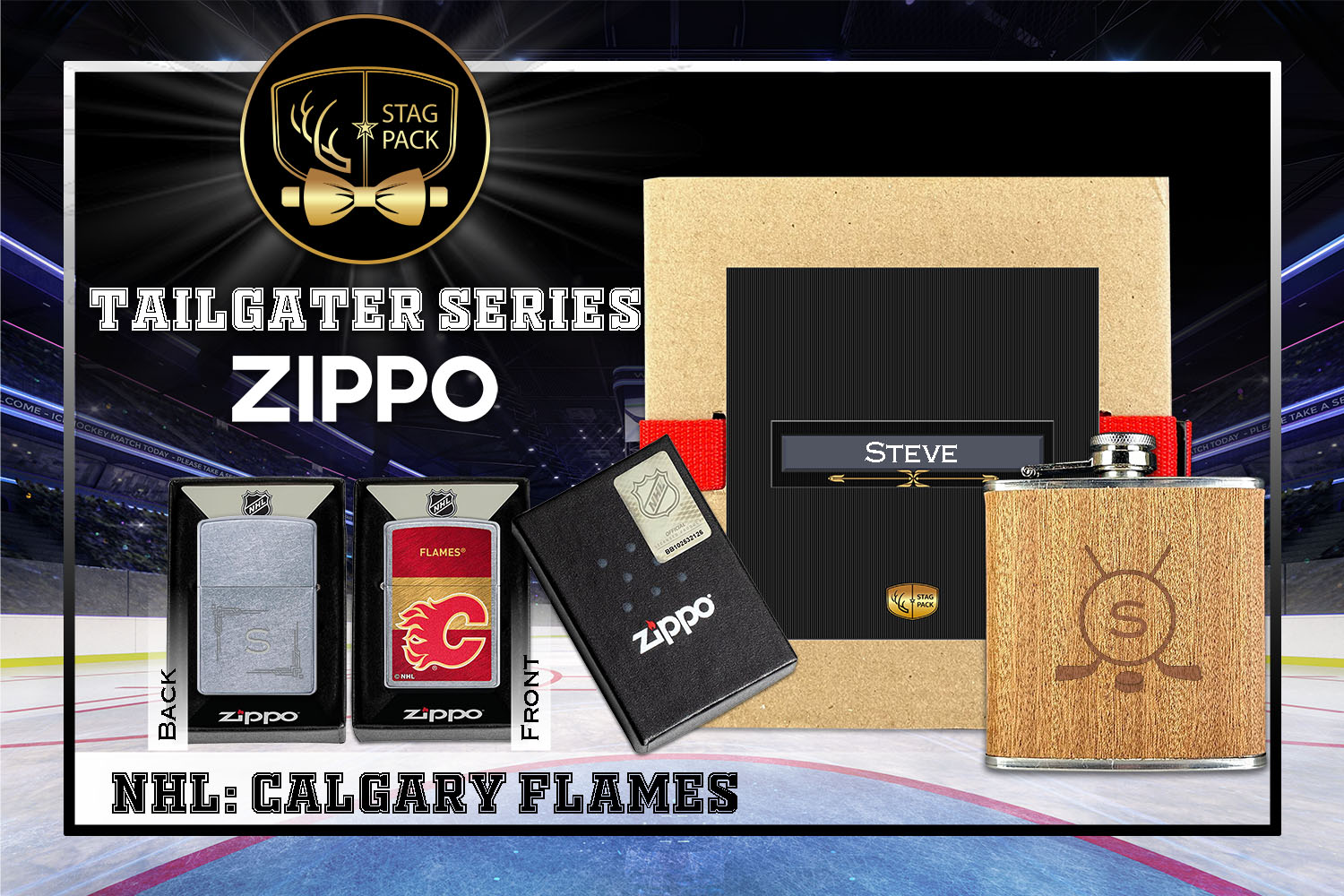 Custom Engraved Groomsmen Gift with Flask & Zippo Windproof Lighter in a Personalized Gift Box.