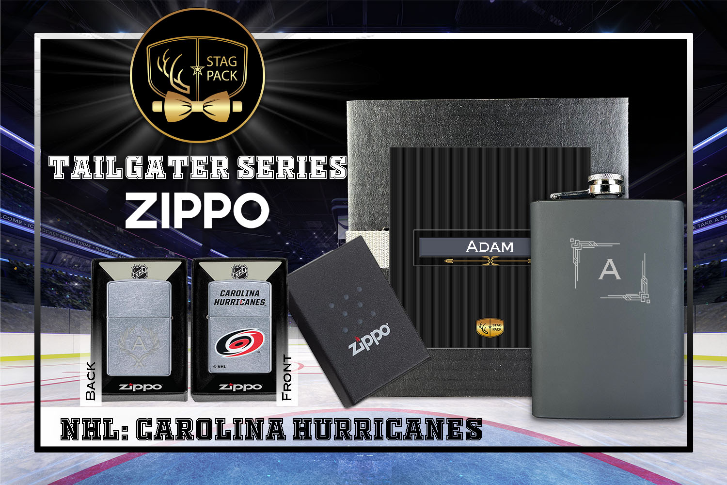 Custom Engraved Groomsmen Gift with Flask & Zippo packaged in a Personalized Gift Box with Message Card.