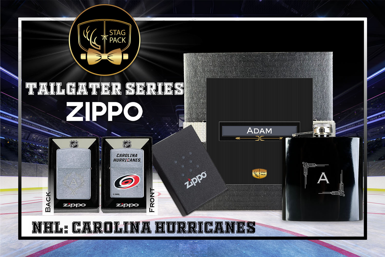 Custom Engraved Groomsmen Gift with Flask & Zippo Windproof Lighter in a Personalized Gift Box.