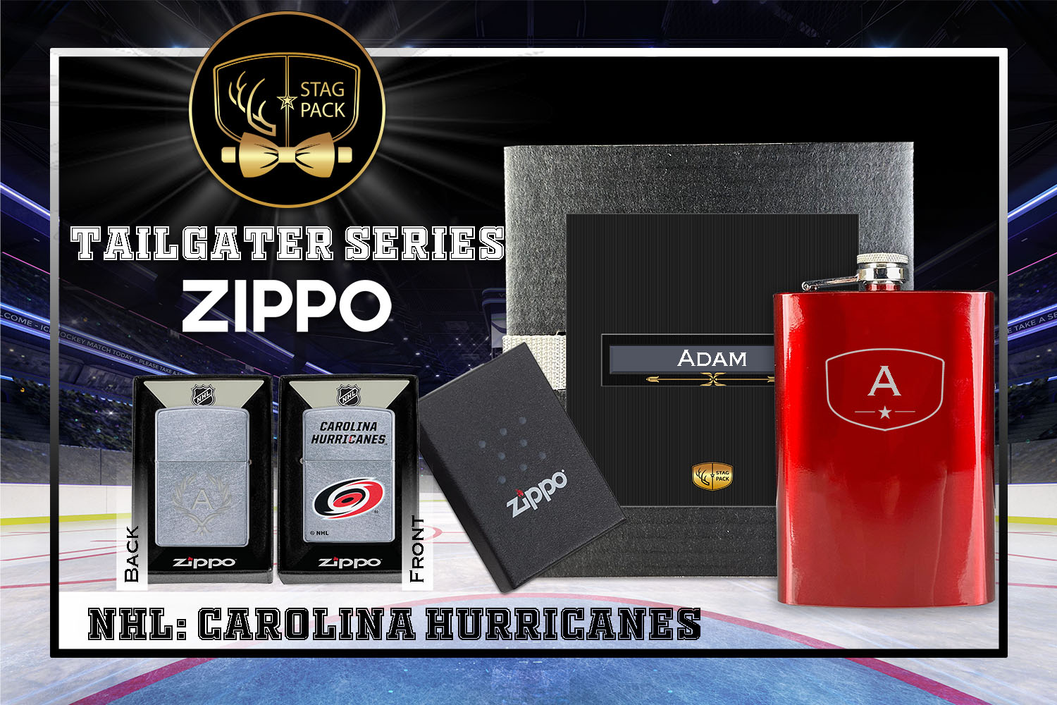 Custom Engraved Groomsmen Gift with Flask & Zippo Windproof Lighter in a Personalized Gift Box.
