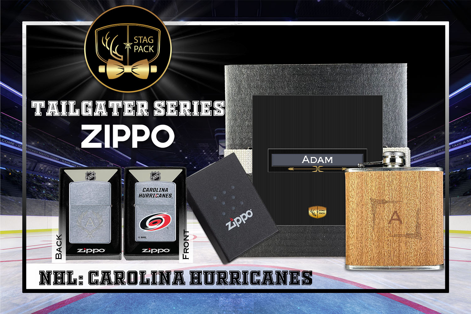 Custom Engraved Groomsmen Gift with Flask & Zippo Windproof Lighter in a Personalized Gift Box.