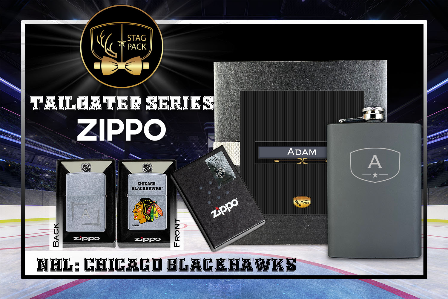 Custom Engraved Groomsmen Gift with Flask & Zippo packaged in a Personalized Gift Box with Message Card.