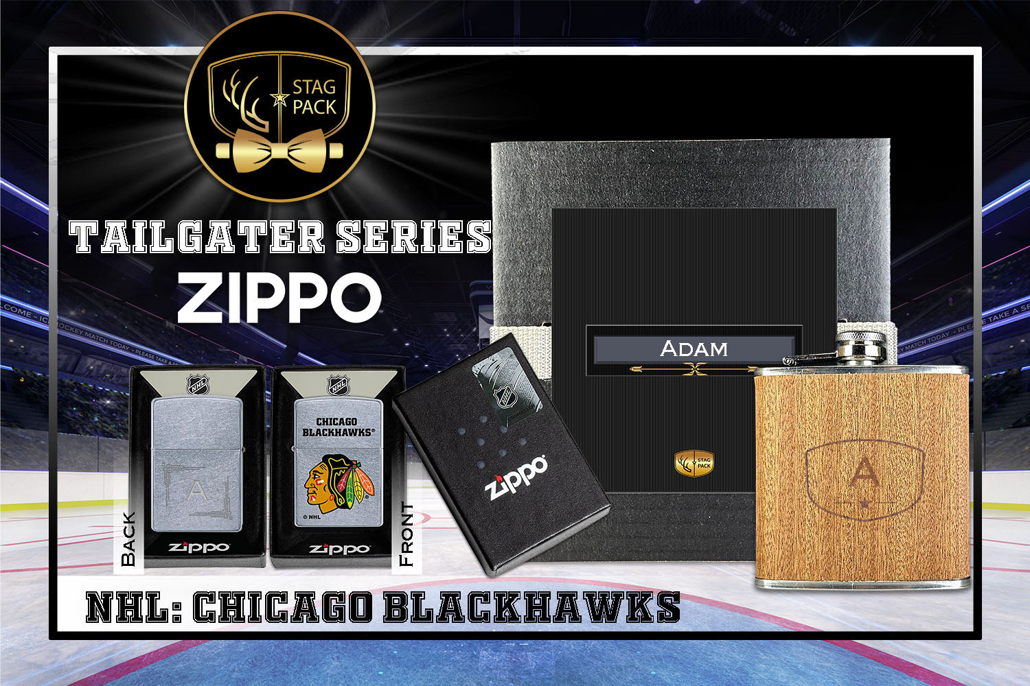 Custom Engraved Groomsmen Gift with Flask & Zippo Windproof Lighter in a Personalized Gift Box.