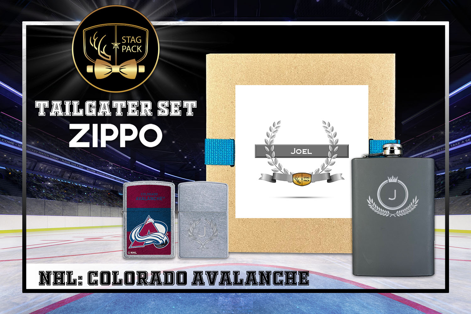 Custom Engraved Groomsmen Gift with Flask & Zippo Windproof Lighter in a Personalized Gift Box.