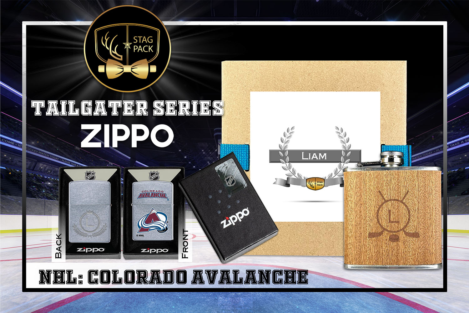 Custom Engraved Groomsmen Gift with Flask & Zippo Windproof Lighter in a Personalized Gift Box.