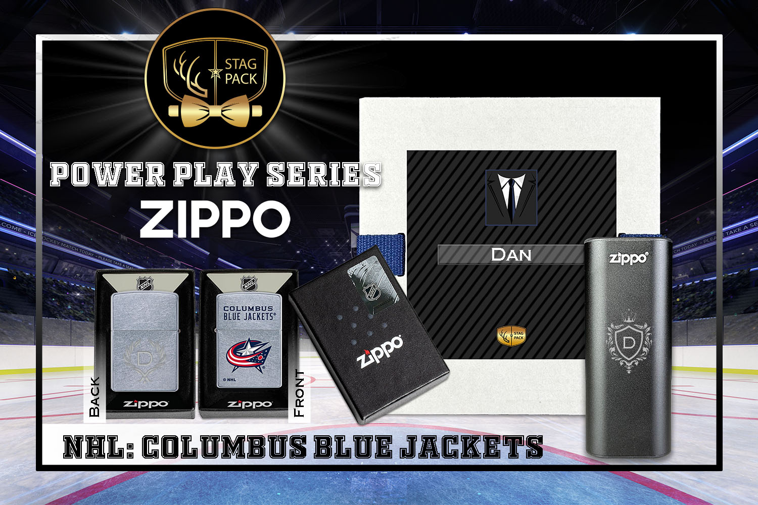 Custom Engraved Groomsmen Gift with NHL Zippo Windproof Lighter & Heatbank in a Personalized Gift Box.